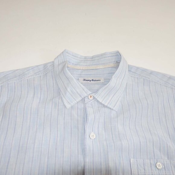 Tommy Bahama Men's Button Front Shirt Size XXL Short Sleeves Linen Blend Blue - Picture 2 of 7